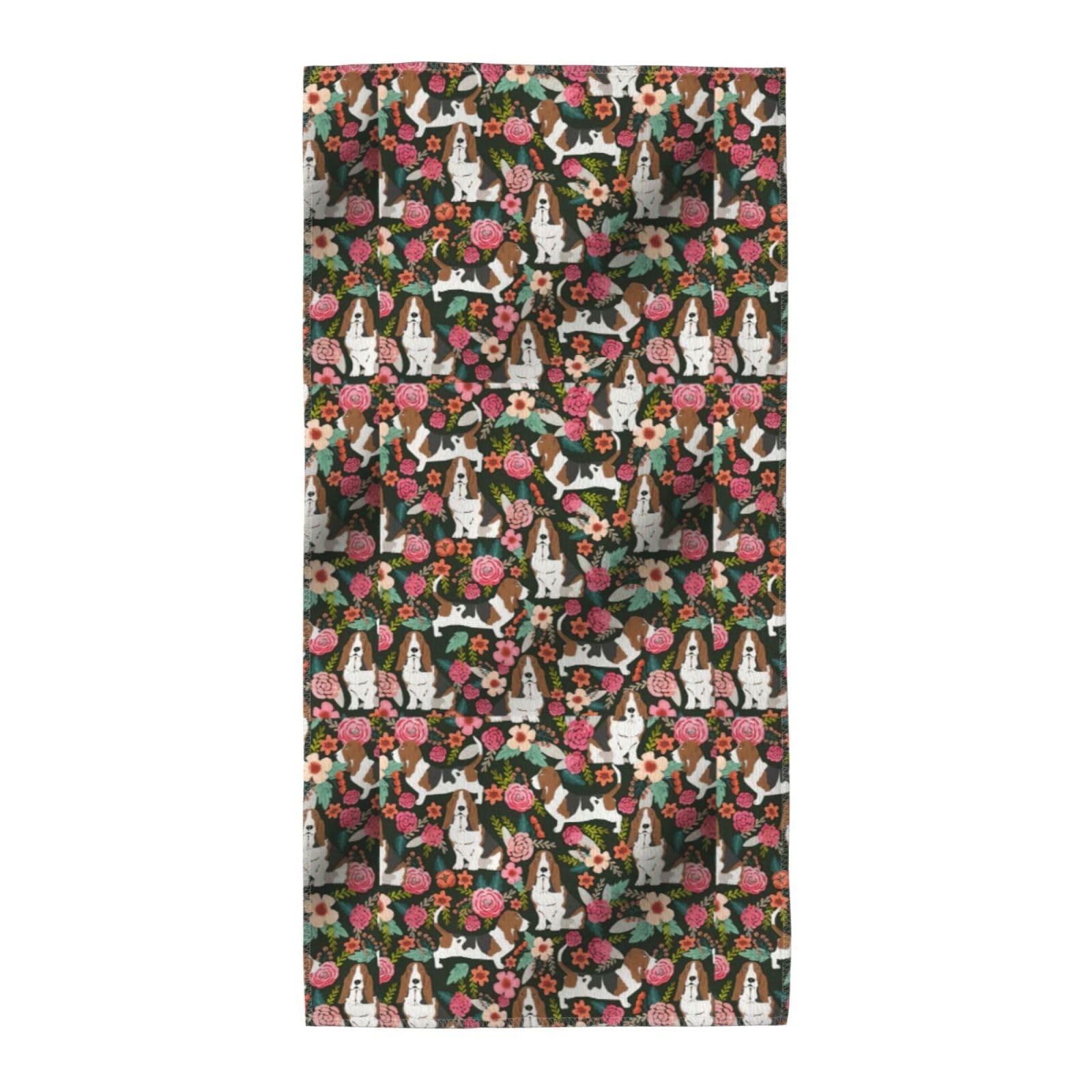 Dog And Flower Soft Absorbent Long Towel For Gym Sports Picnic Leisure Use