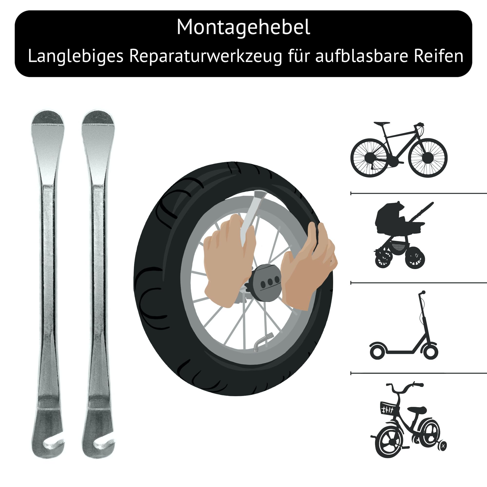 14 x 1 3/8 x 1 5/8 (44-288) camera passeggino 14" con valvola dritta e leve di montaggio | Confezione 2 pz | Compatibile con ruote monopattino, passeggino, triciclo, bici senza pedali e rimorchio