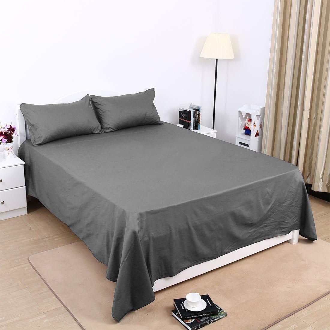 Full Size Flat Top Bed Sheet 300 Thread Count Egyptian Cotton - Fitted Sheet Sold Separately for Set Cool Feeling-100% Satisfaction (1-Piece, Full, Dark Gray)(96 x 81Inch) (id: 258 a06 b04 64