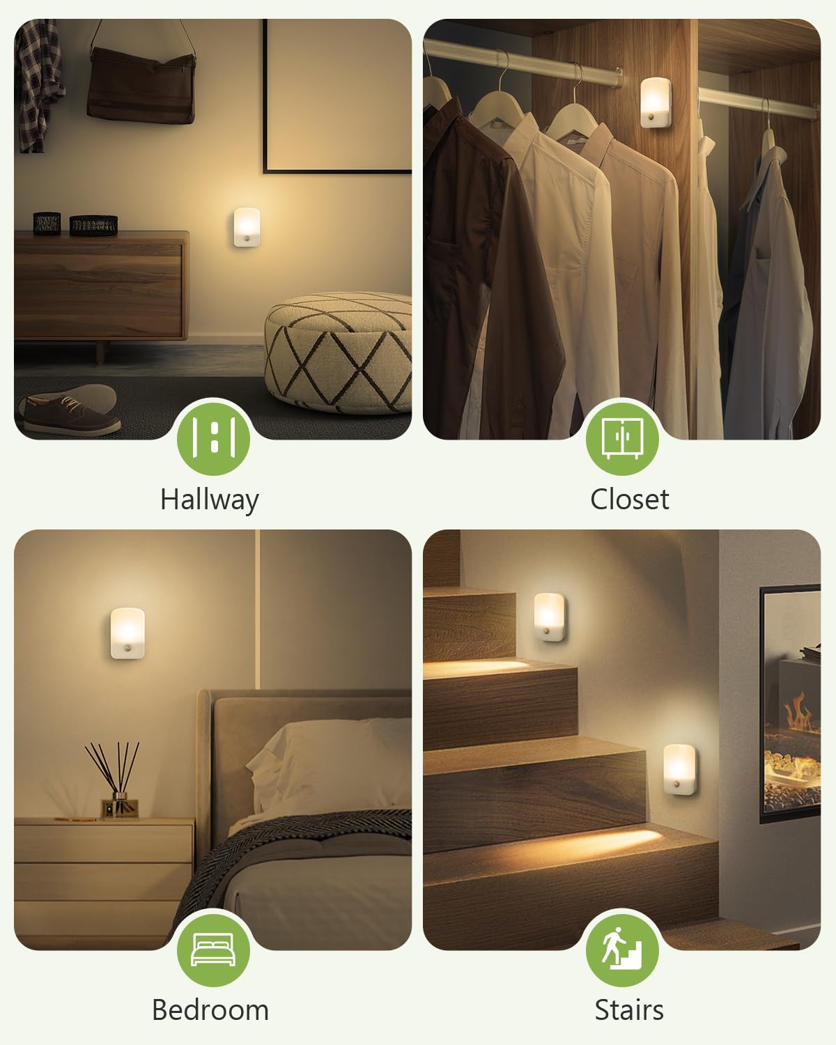 KeeKit Luz nocturna recargable, luz nocturna con sensor de movimiento con encendido/apagado automático, luces LED adhesivas de 30 lúmenes para escaleras, para baño, dormitorio, cocina, baño, armario