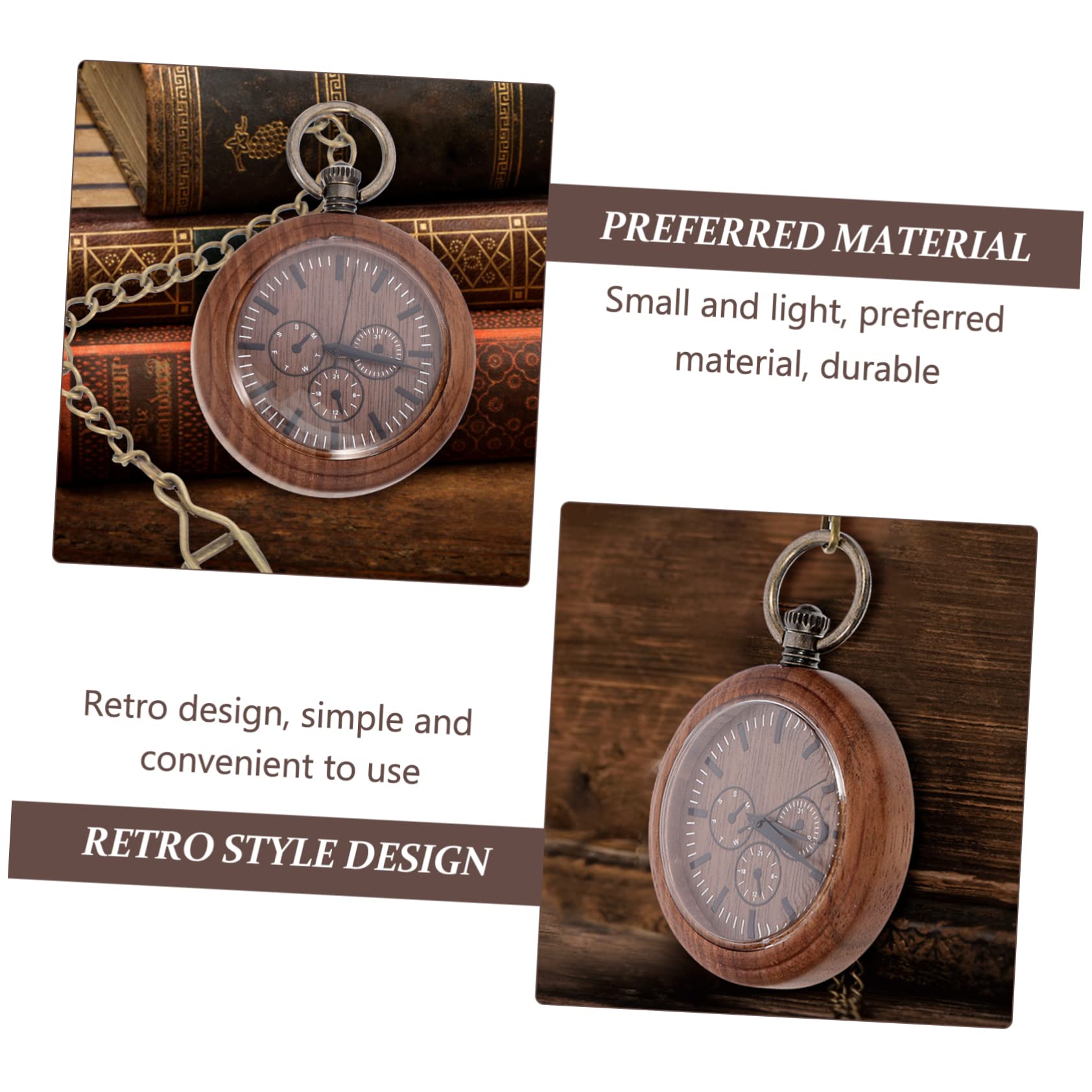 2 Piezas Reloj de Bolsillo Antiguo de Madera Reloj Steampunk decoración Retro Relojes Retros Relojes de Bolsillo de los los niños Miran el Juguete Vidrio