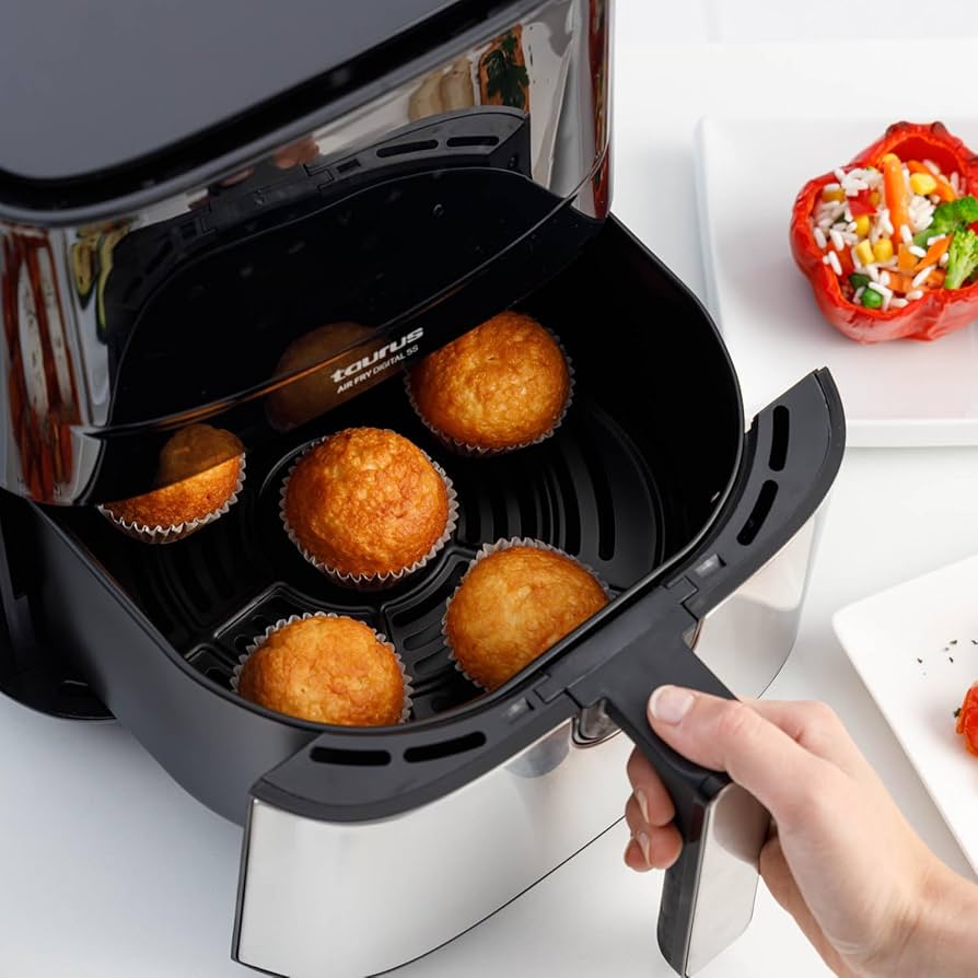 Taurus – Friggitrice ad Aria Air Fry Digital 7S View | 1600W | 6,5L | 8 Programmi | Touch Screen | Cottura Uniforme | Avviso Acustico | Senza BPA e PFOA | Manico Freddo | Ricettario Online