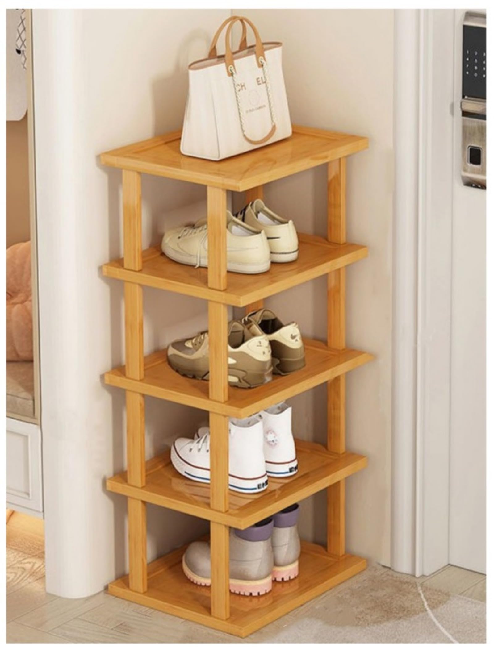Étagère à chaussures pour entrée étroite : meuble vertical en bois gain de place