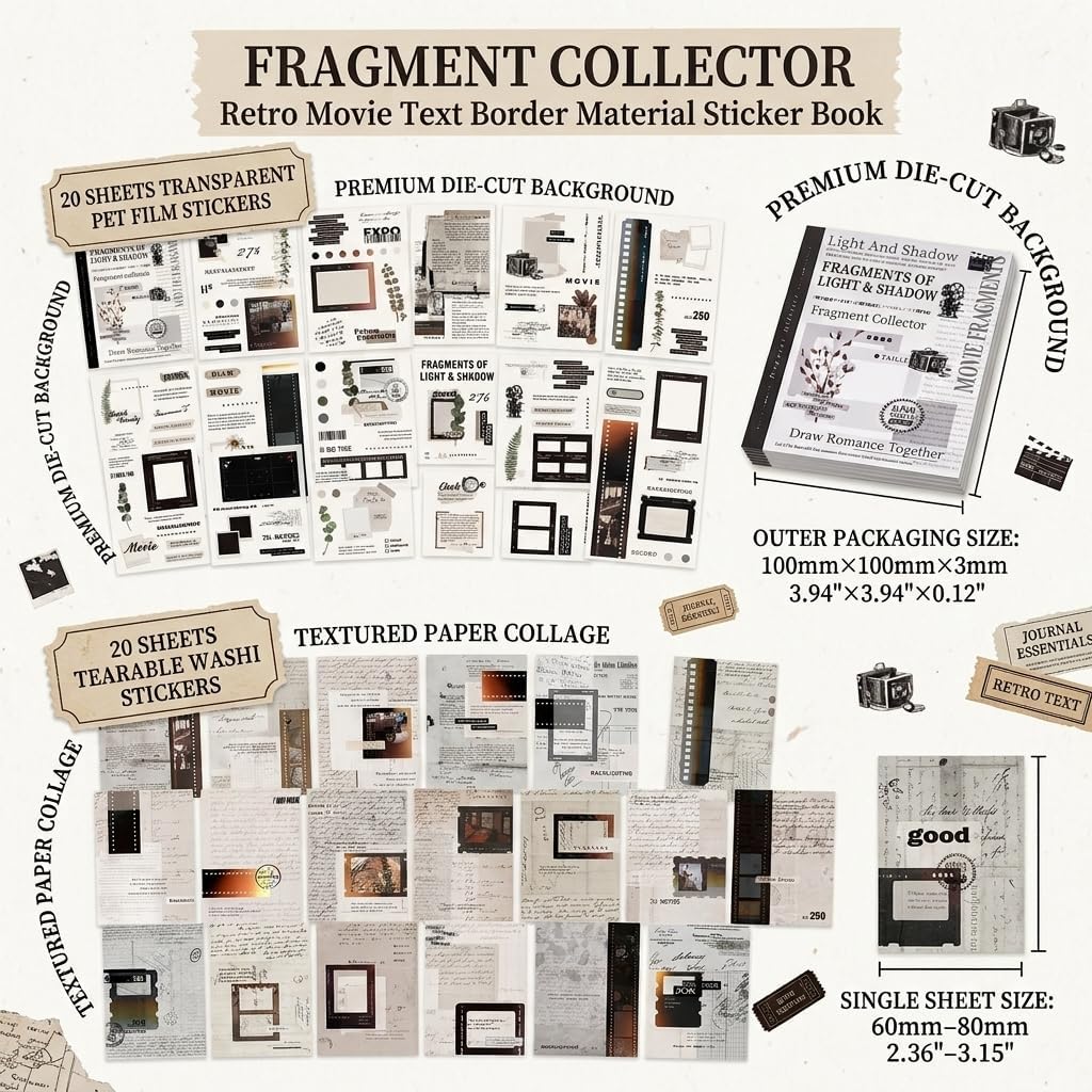180pcs Die Cuts Film Washi Stickers, Ephemera for Junk Journals Supplies