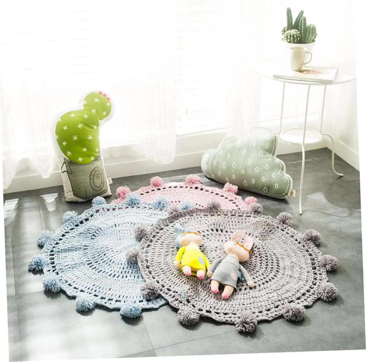 ABOOFAN Hand-Knitted Woolen Floor Mat Non-Slip Soft Rug for Children's Room 80cm Round Design for Playroom and Bay Window Decor Cozy Home Accessory