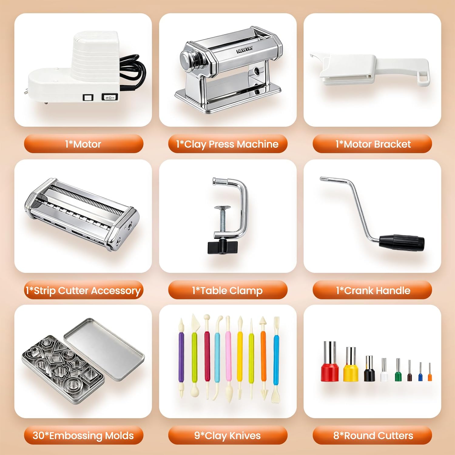 NEWTRY Electric Polymer Clay Roller Dual Mode, 1.5/6mm Strip Cutter Kits