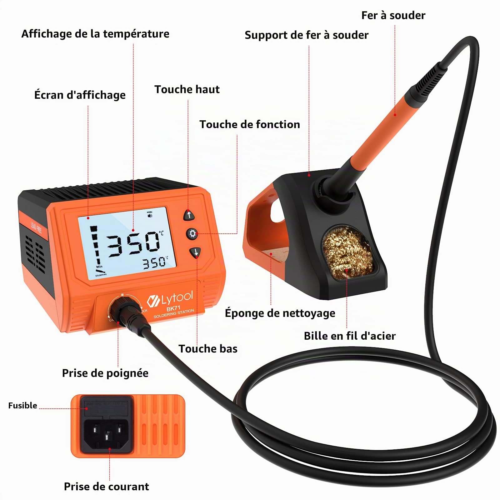 Station Soudure 60W Grand Écran,Lytool Station de Souder Électrique Etain ModeVeille Plage de Température 180 ° C - 480 ° C,℉/℃ Fonction Sommeil et Contrôle du Thermostat Ajustable