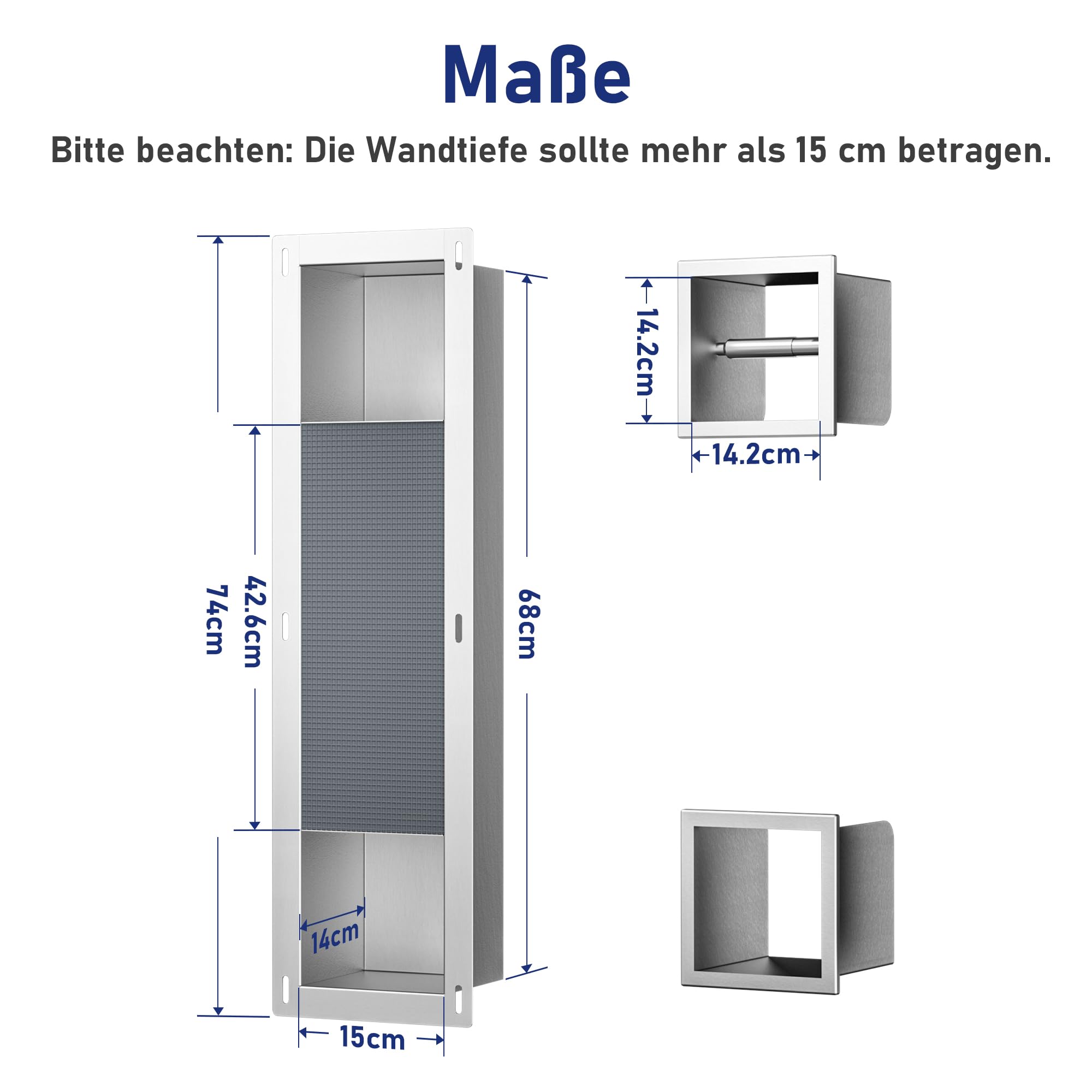 Unterputz Toilettenpapierhalter 74×20.8×14cm,Edelstahl KloPapierhalter für Toilettenpapier Aufbewahrung,Unterputz-Schrankmodul für Toilette,Silber