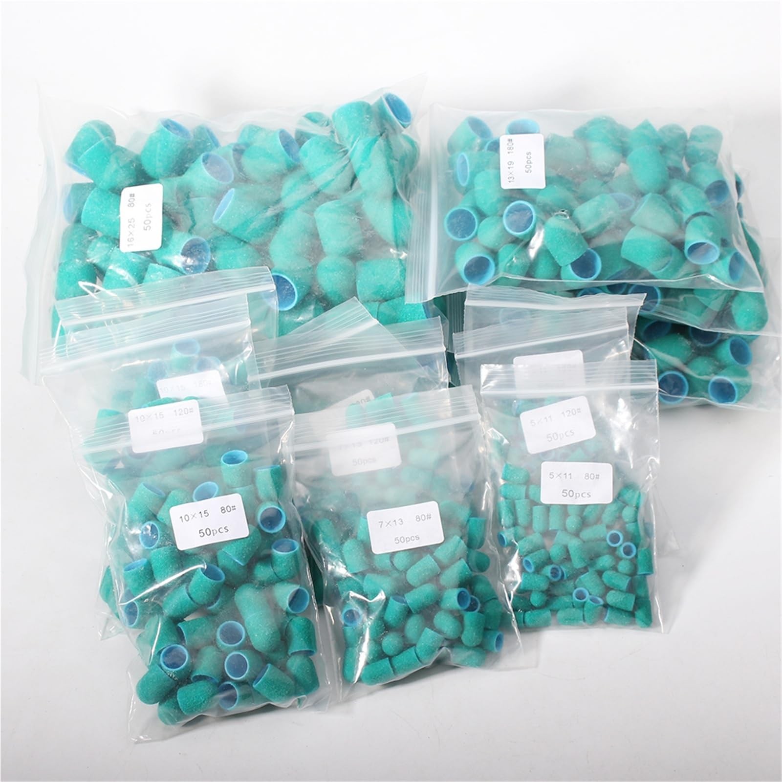 Tambores de Lijado 50 Uds tapas verdes broca de goma for uñas pulido arte giratorio eliminar rebabas herramienta accesorio for manicura pedicura(16x25mm-80)