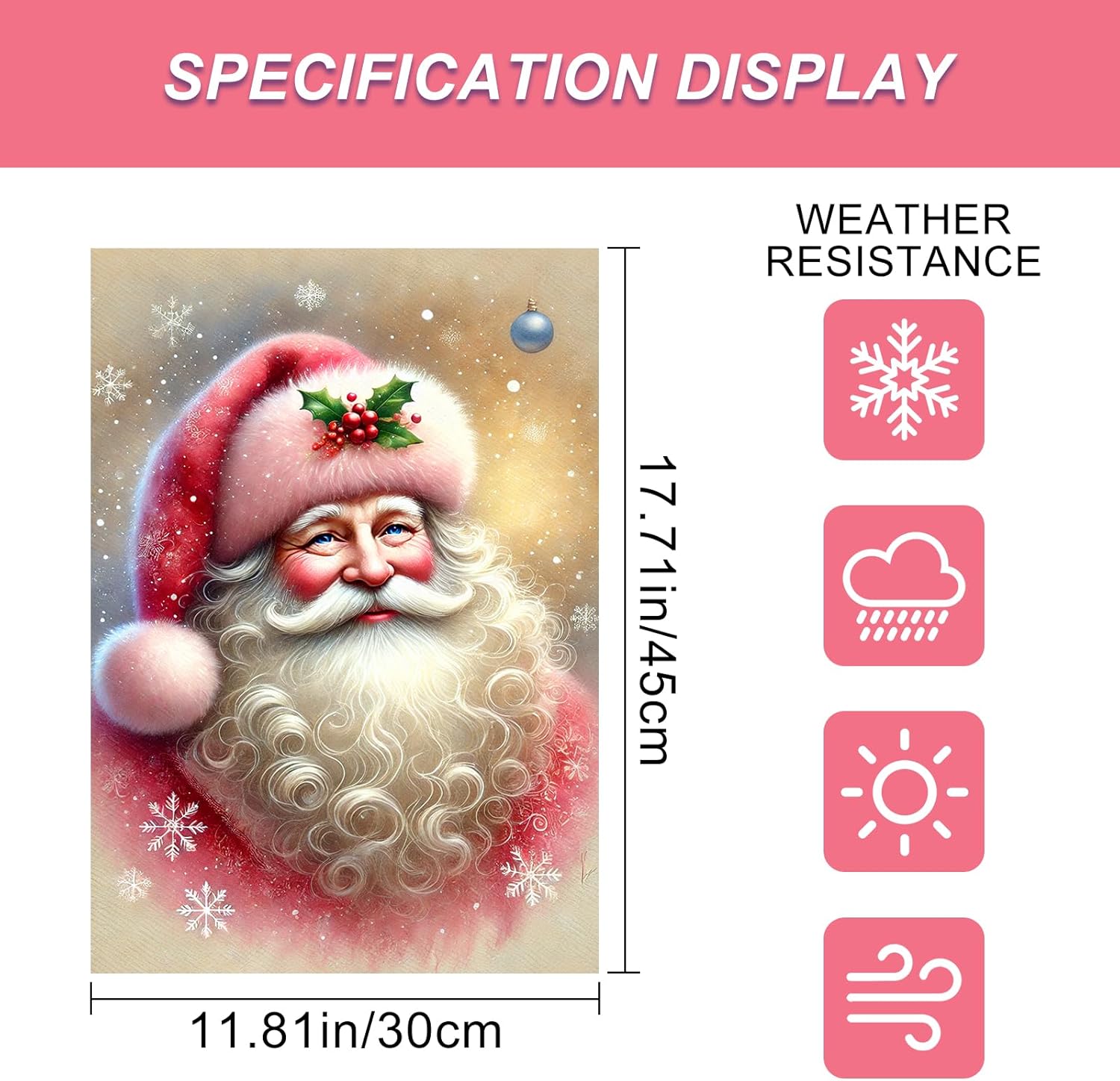 Merry Christmas Garden Flag Pink Winter Portrait of Santa Claus Holly Festive Decor Flag 12x18 Inch Double Sided For Front Porch Lawn Patio Seasonal Home Decor For Outside - Image 3