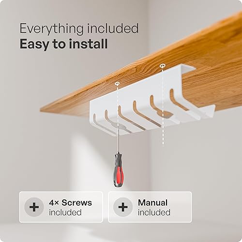 Miniatura 9 de PAMO Organizador de cables debajo del escritorio para un fácil montaje debajo de la mesa I Juego de 2  con 10 bridas para cables I Organizador de