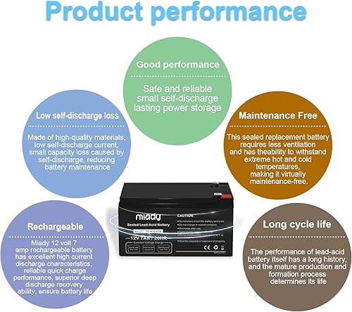 Miniatura 6 de Miady Batería de plomo ácido sellada recargable de 12V 7Ah (1 paquete)