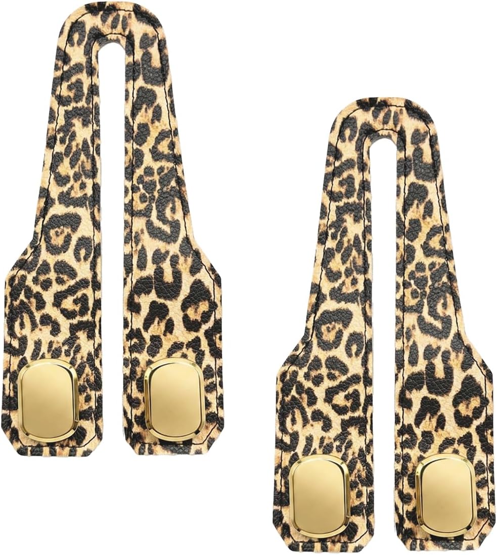 2PCS Leopard Print Purse Holder Car Seat Headrest Hooks, Yellow