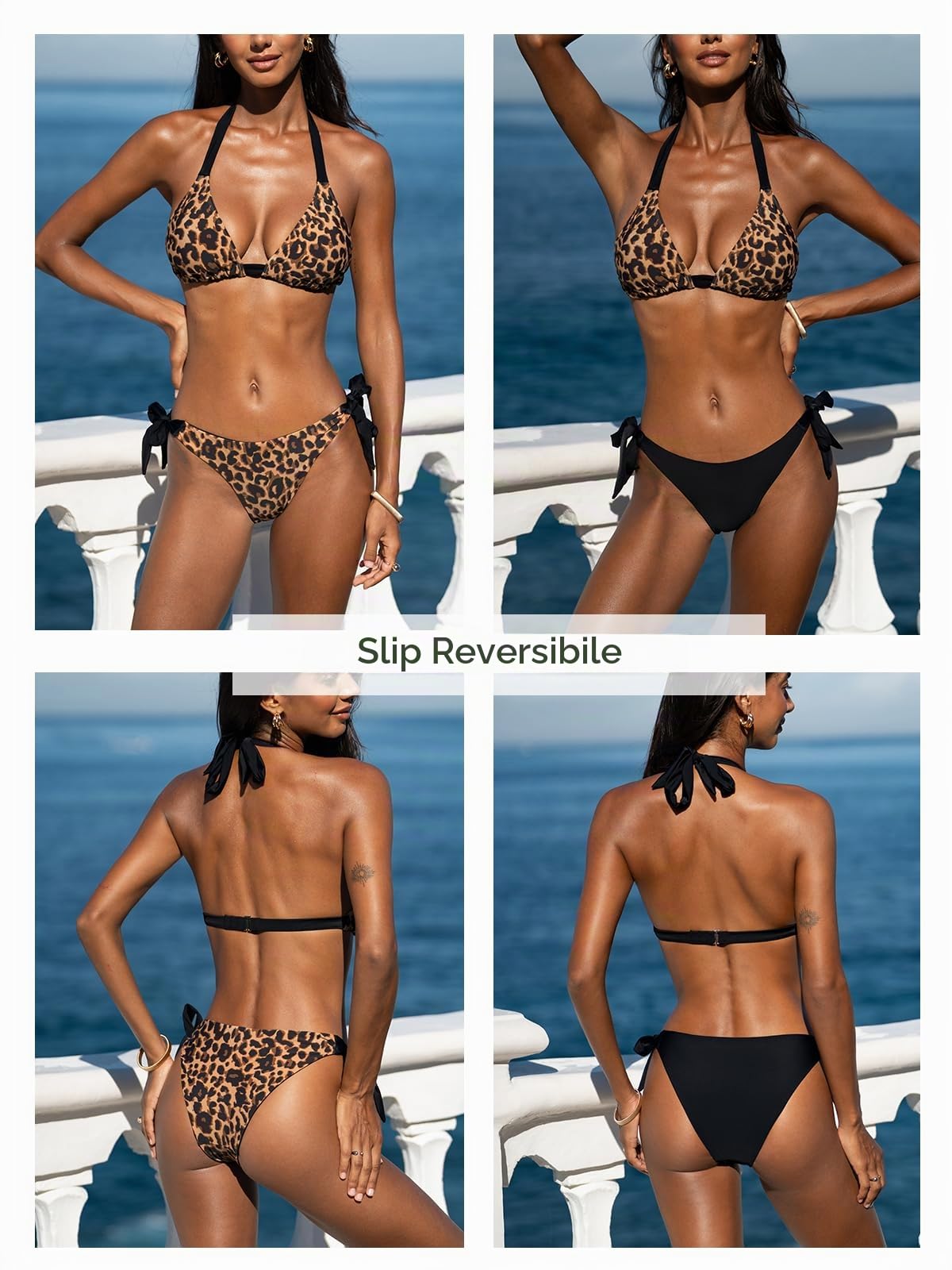 CUPSHE Bikini da donna Set due pezzi costume da bagno con scollo a V reversibile inferiore Halter Self Tie Back Hook
