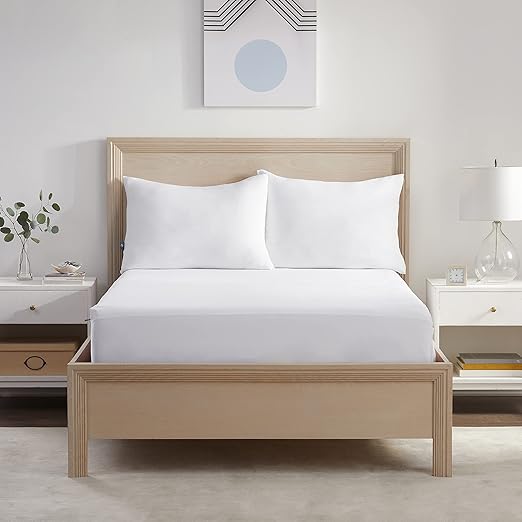 Serta Power Chill Queen Size Waterproof Mattress Cover, Soft and Breathable Cooling Mattress Protector, 15" Elastic Deep Pocket for Secure Fit, White