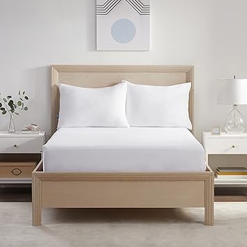 Serta Power Chill Queen Size Waterproof Mattress Cover, Soft and Breathable Cooling Mattress Protector, 15" Elastic Deep Pocket for Secure Fit, White