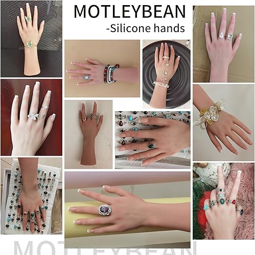 Miniatura 6 de MOTLEYBEAN Mano de silicona realista para mujer, tamaño real, modelo femenino para mostrar joyas, práctica de arte de uñas, disfraz de Halloween,