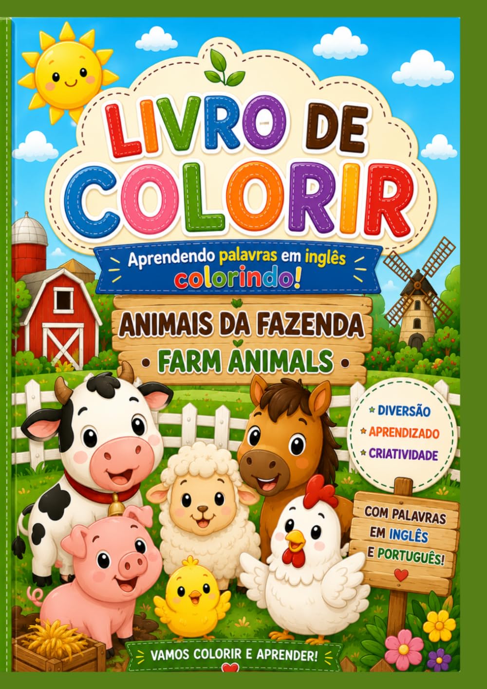 LIVRO DE COLORIR: Aprendendo palavras em inglês colorindo! Animais da Fazenda • Farm Animals