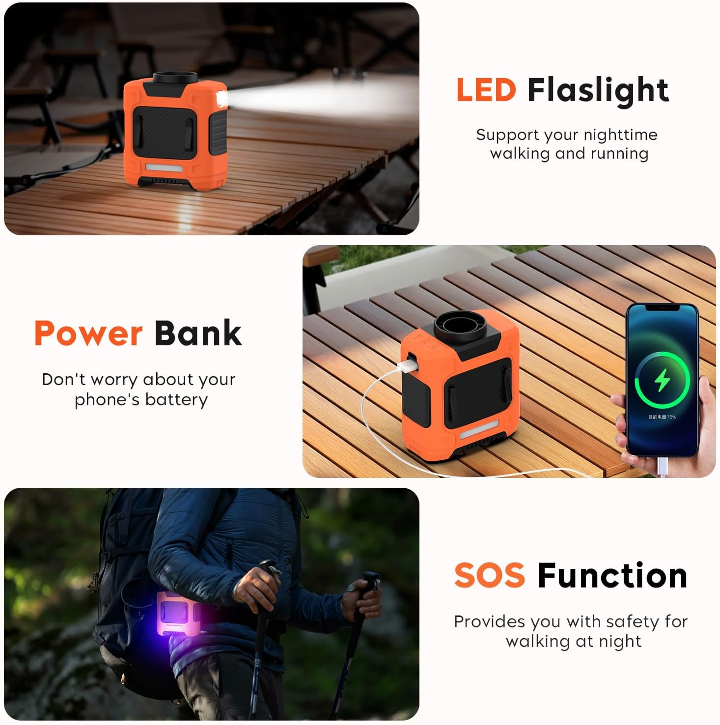 LOUISWARE Portable Waist Fan 18000RPM Strong Airflow Waist Fan Belt fan With Max 12H Working Time 3 Speeds adjustment With LED flashlight Rechargeable Personal Fan for Outdoor Jobsite(Orange)