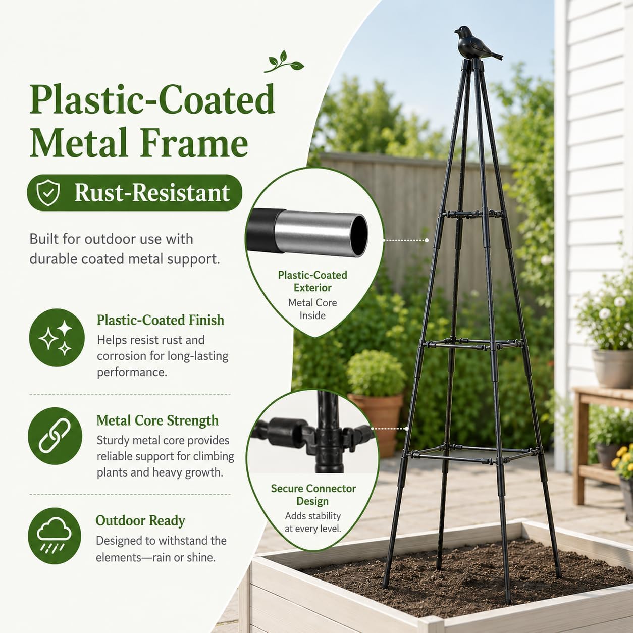 OTOSUNNY Traliccio obelisco da giardino, 170 cm, per piante rampicanti | Traliccio in metallo alto 170,2 cm per piante rampicanti per piante rampicanti, pomodori, piselli, fagioli, cetrioli