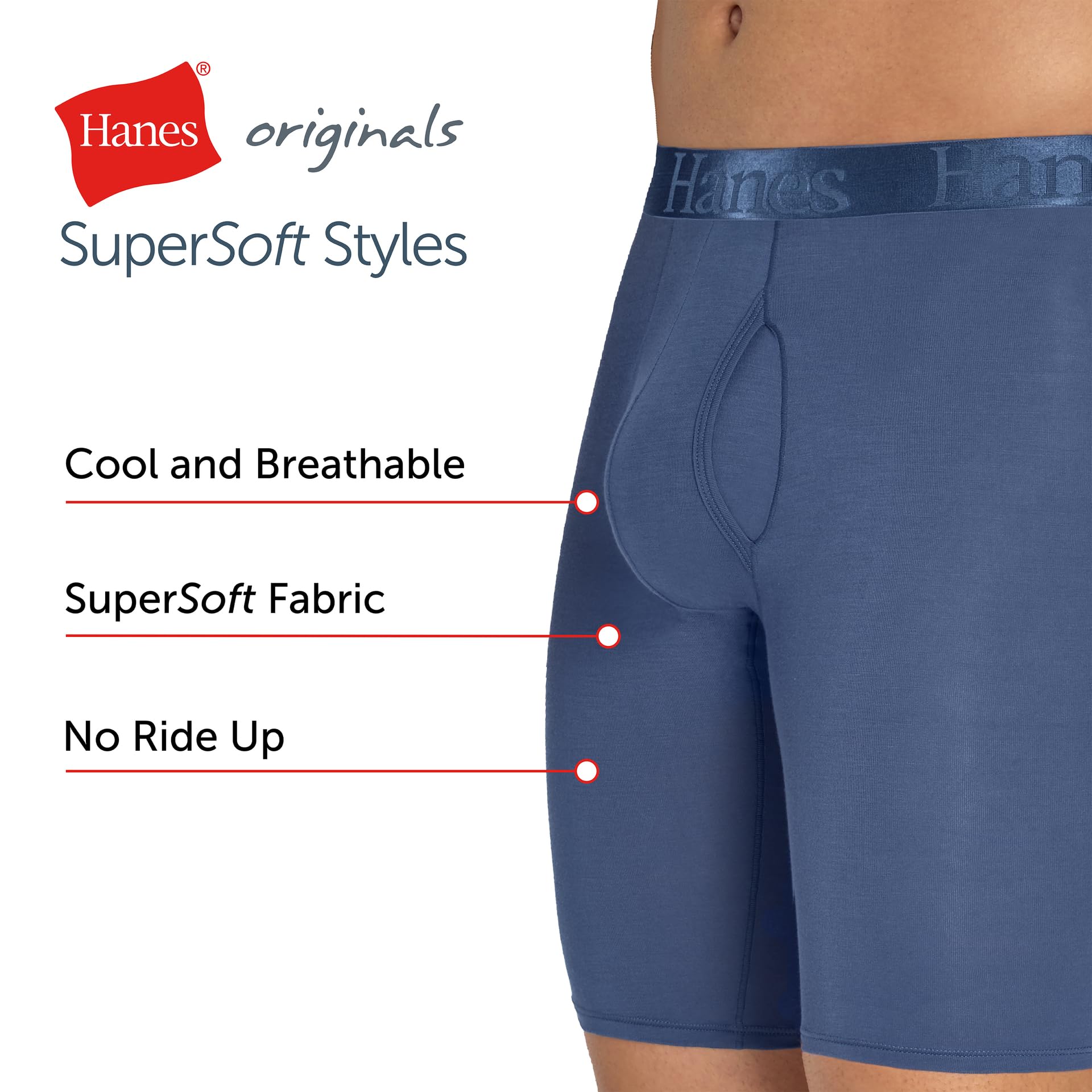 Hanes Originals Supersoft Boxer Briefs, Viscose from Bamboo Men's Underwear, Solids & Prints, 3-Pack Boxeur ajusté Homme (Lot de 3)