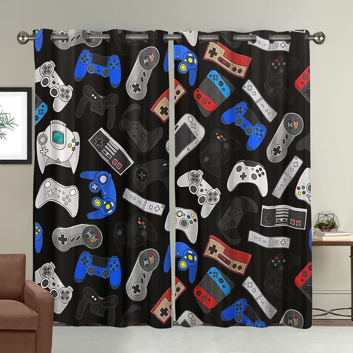 Boys Gaming Window Curtains, Teens Gamepad Curtains, Video Games Controller Window Treatments Curtains - Thermal Insulated Room Curtains for Living Room, 2 Window Curtain Panels