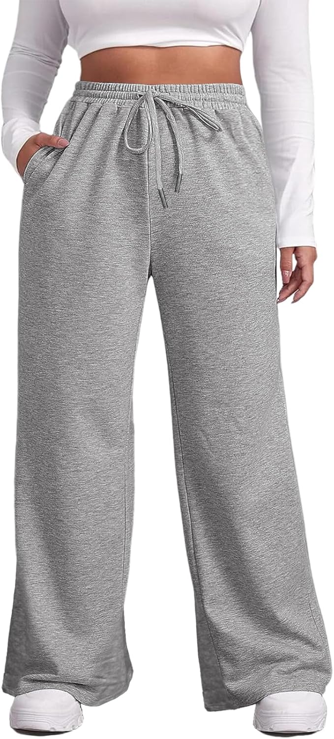 MK Shop Limited Plus Size Wide Leg Pants for Women Yoga Sweatpants Lounge High Waisted Drawstring Baggy Pants with Pockets