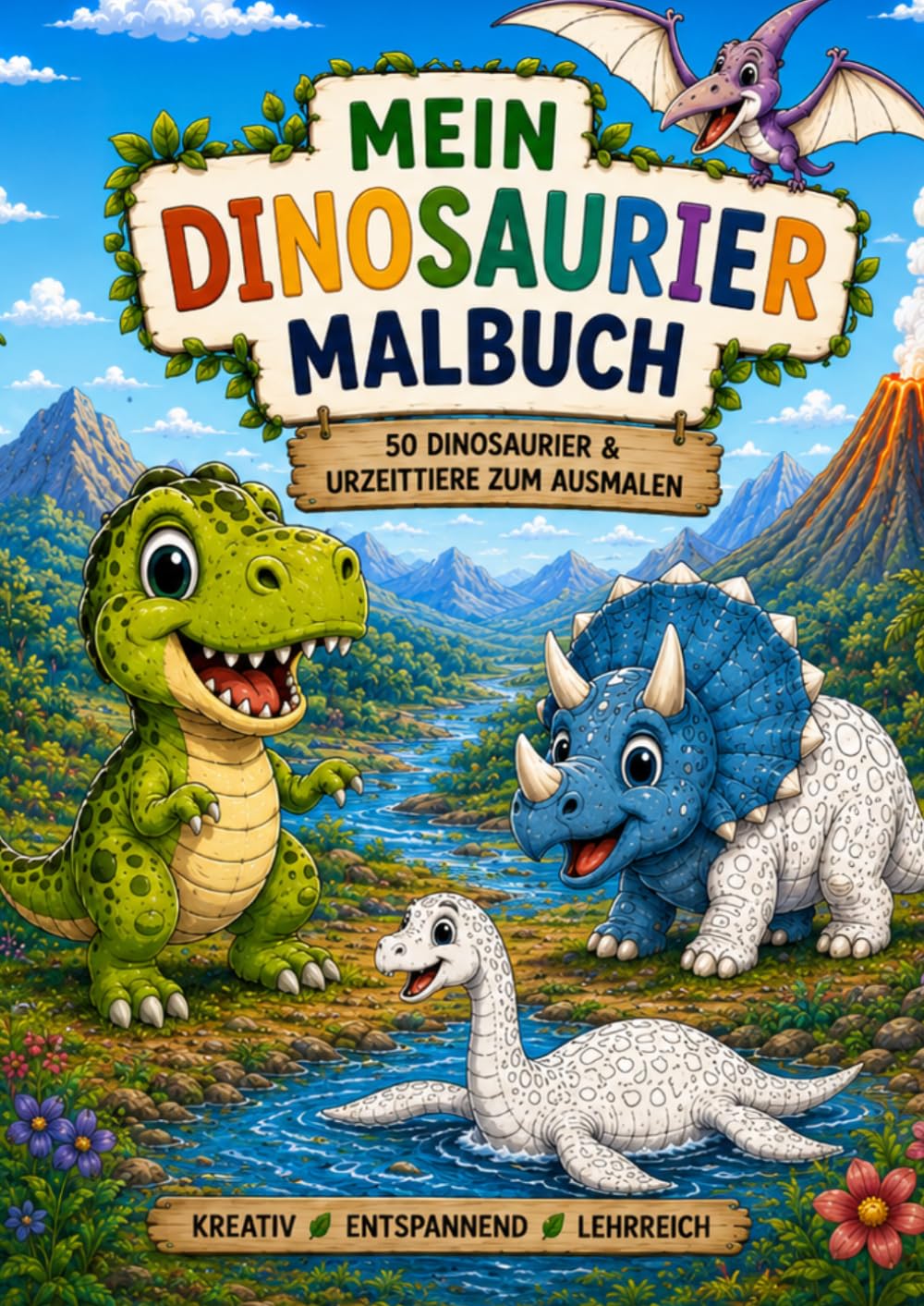 Mein Dinosaurier-Malbuch: 50 Dinosaurier & Urzeittiere zum Ausmalen