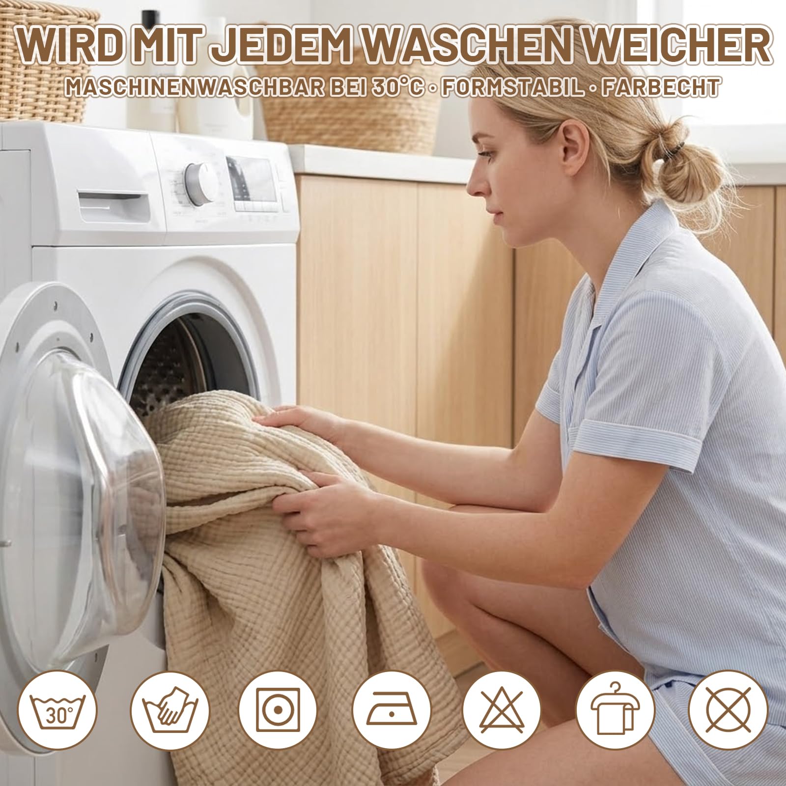 Musselin Decke 200 x 230 cm 6-lagig, Muselindecke Erwachsene 100% Baumwolle Tagesdecke & Bettüberwurf vorgewaschene Gazedecke Sommerdecke Sofadecke Baumwolldecke Couch Überwurf (Beige, 200*230cm)