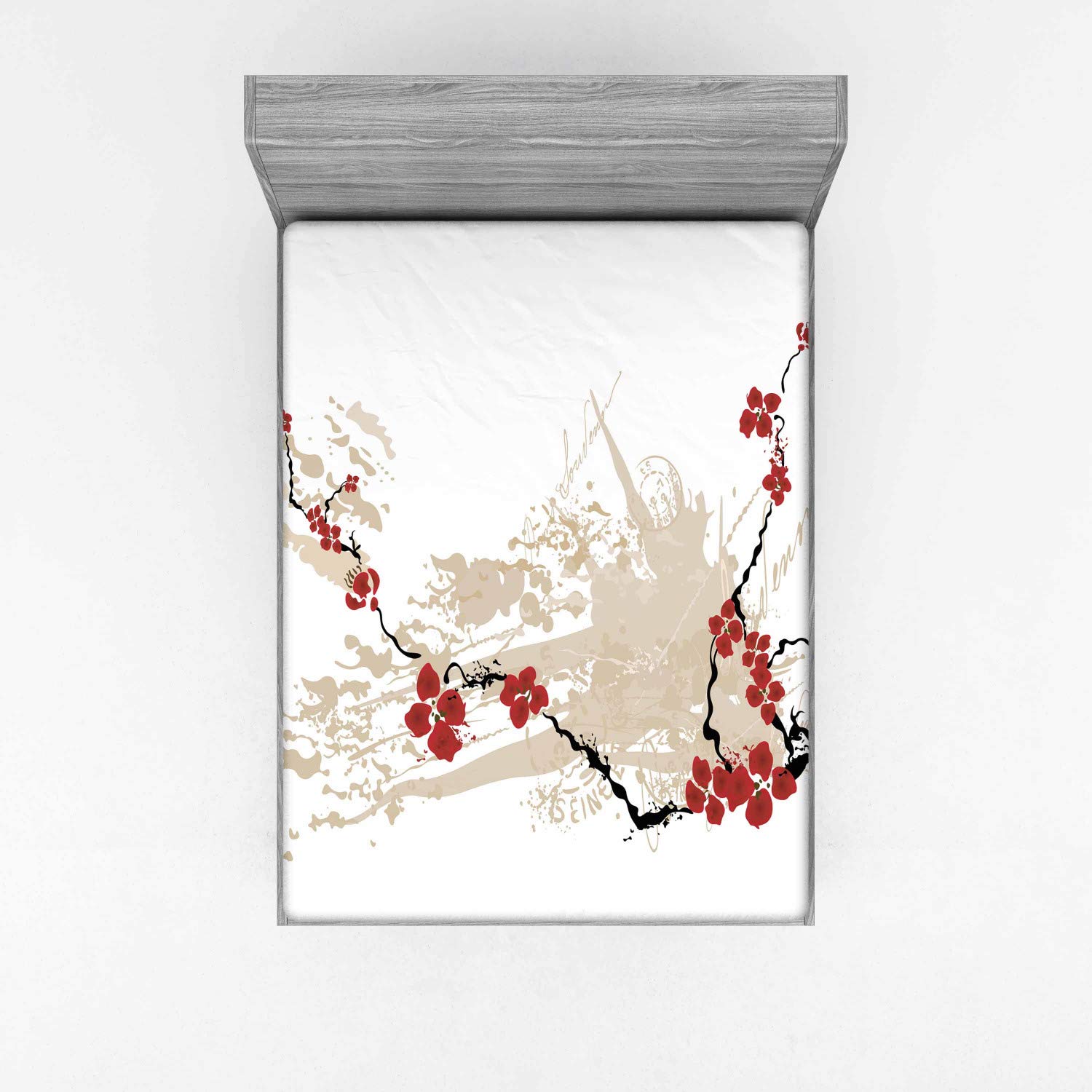 ABAKUHAUS Floreale Lenzuolo con Angoli, Filiali Sakura Japanese, Comodo e Morbido Tessuto Decorativo da Letto Tasca Elastica a Tutto Tondo, 90 cm x 200 cm, Menta Verde Rosa