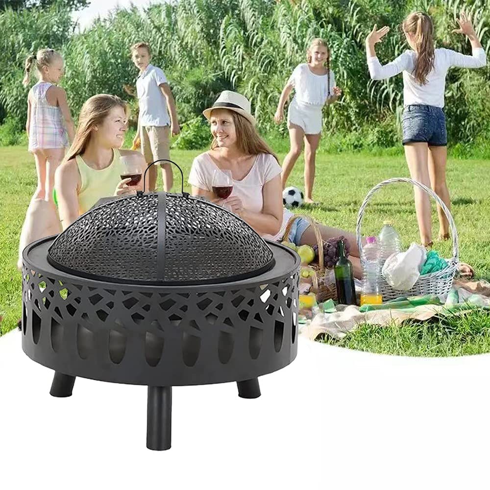 Mesa Multifuncional para Fogatas, Fogatas para Leña, Mesa para Fogatas para Exterior Mesa Redonda para Fogatas para Leña Exterior con Cubierta de Pantalla de Chispa
