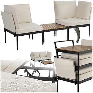 TecTake® Conjunto Jardin Exterior 5 en 1, Muebles Terraza, Sofa Exterior y Mesa Jardin, Mesa Exterior Aspecto Madera, Cojines Exterior Repelentes al Agua, Ideal como Muebles Jardin - Antracita/Gris
