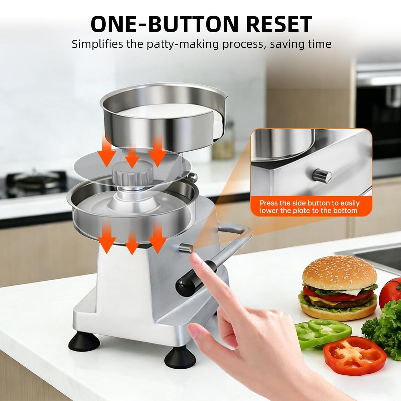 Burger Patty Maker – Robuste Edelstahlpresse für 26,7/12,7/15,2 cm Hamburger-Patties mit 500 Stück Patty Papers – Küchenfleischform-Prozessor