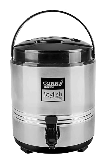 Carry Domestoware Stainless Steel Stylish 8L Hot Tea/Water Jug for Home/Kitchen/Picnic/Office, PUF Insulated HOT & Cold Water Dispenser with Easy to Carry Handle I Thermosteel (Capacity: 6 litres)