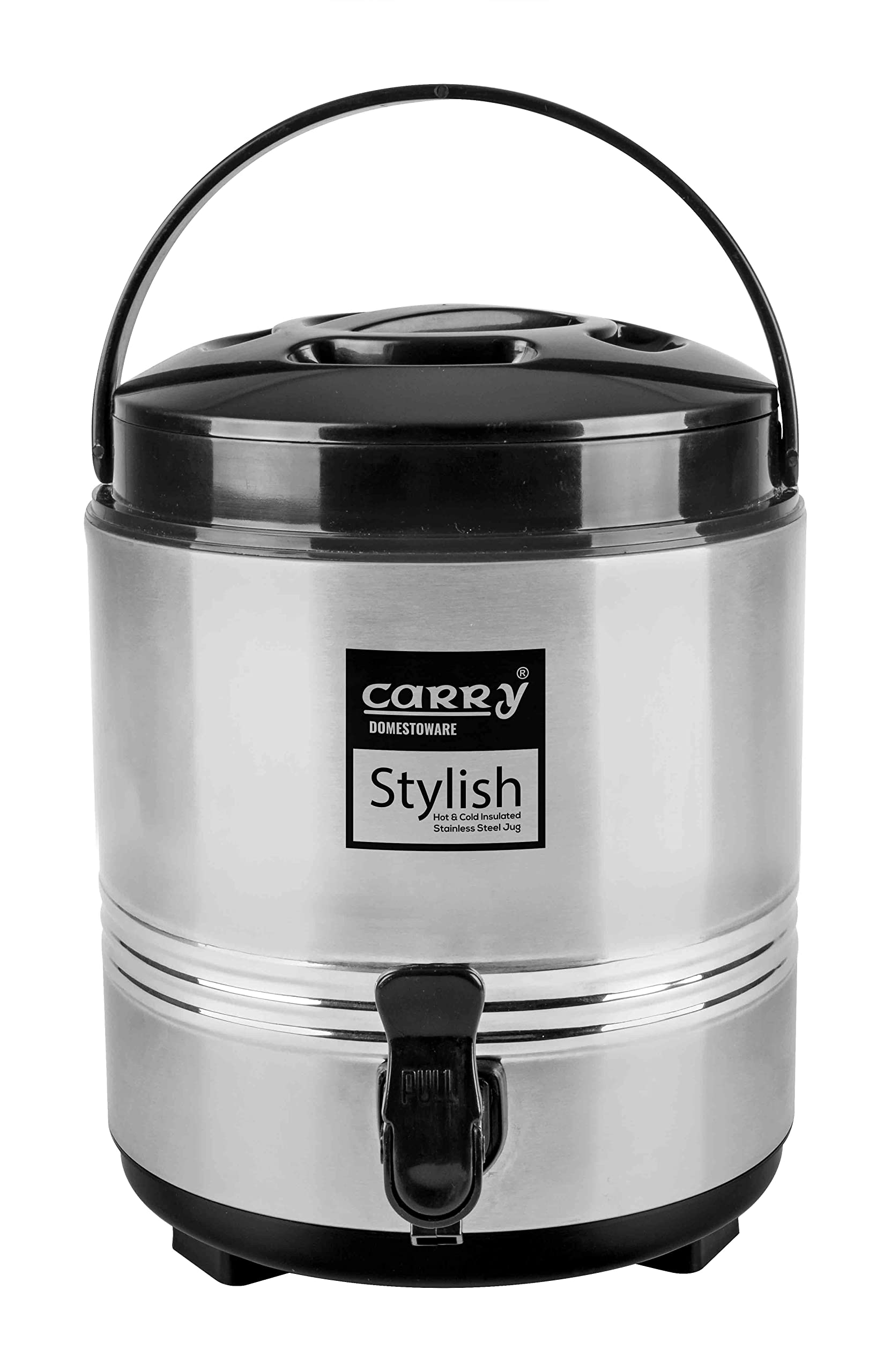 Carry® Domestoware Stainless Steel Stylish 8L Hot Tea/Water Jug for Home/Kitchen/Picnic/Office, PUF Insulated HOT & Cold Water Dispenser with Easy to Carry Handle I Thermosteel (Capacity: 6 litres)