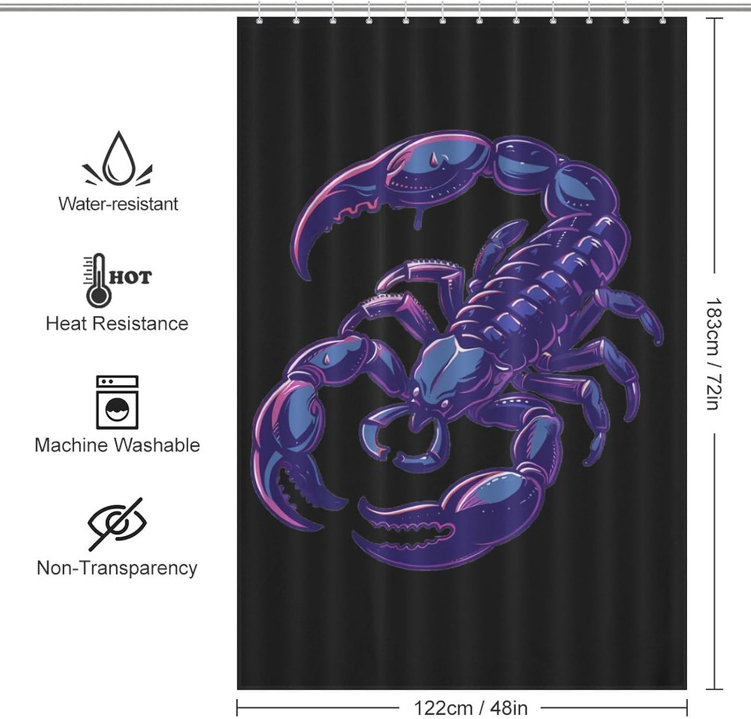 Scorpio Scorpion Funny Shower Curtains Washable Bath Curtain Liner with Hooks for Bathroom Bath Tubs 48x72Inch（122x183cm）