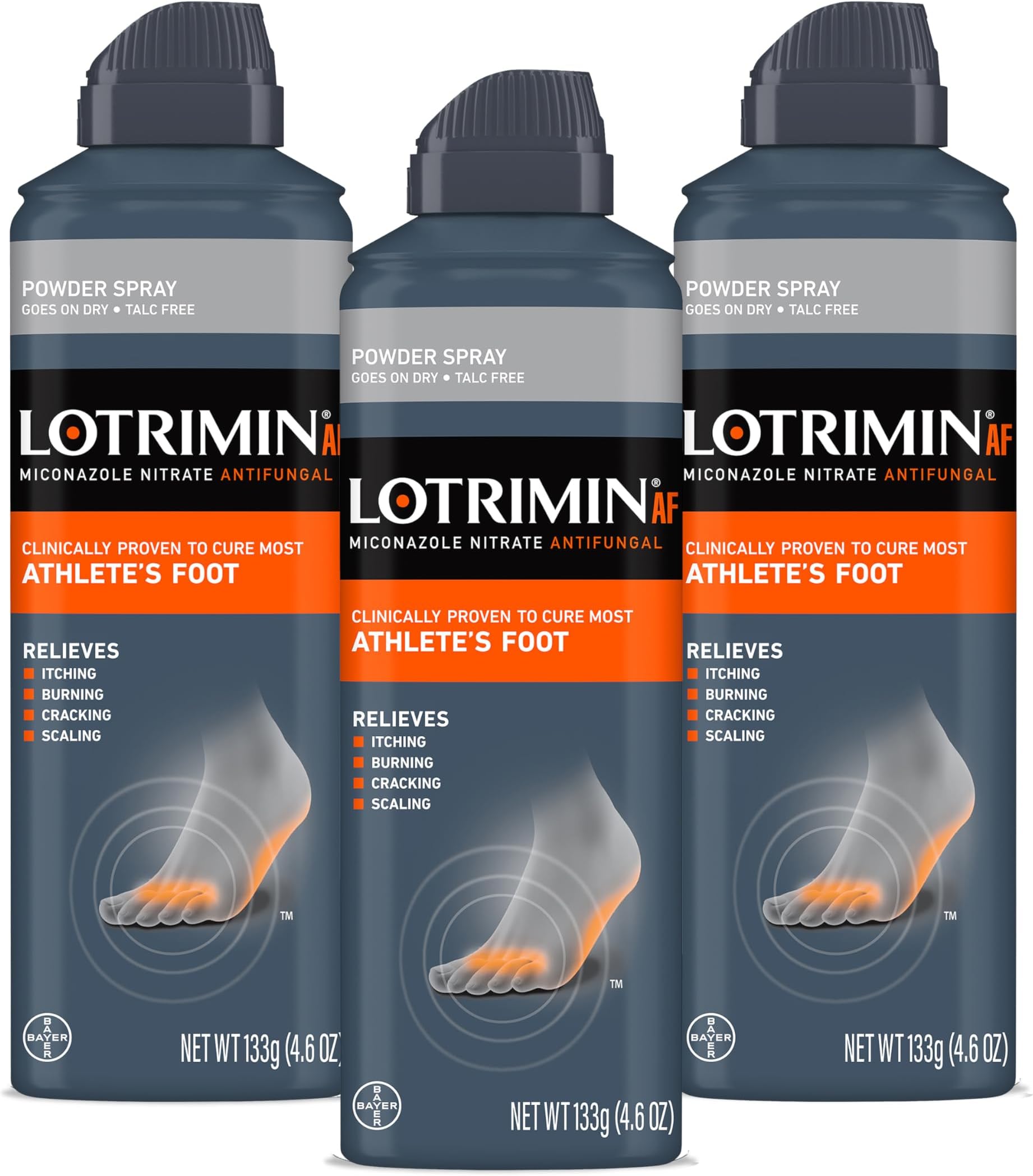 AF Athlete's Foot Powder Spray, Miconazole Nitrate 2%, Clinically Proven Effective Antifungal Treatment of Most AF, Jock Itch and Ringworm, 4.6 Ounce (Pack of 3)