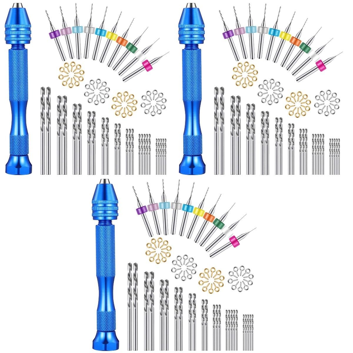 SHINEOFI 3 Set Mini Trapano Bit Set Kit Perforazione Compito Piccolo Punte Trapano Mini Punte Da Trapano Morsa A Perno Di Precisione Trapano Da Lavoro Manuale Acciaio 76 Pezzi * 3