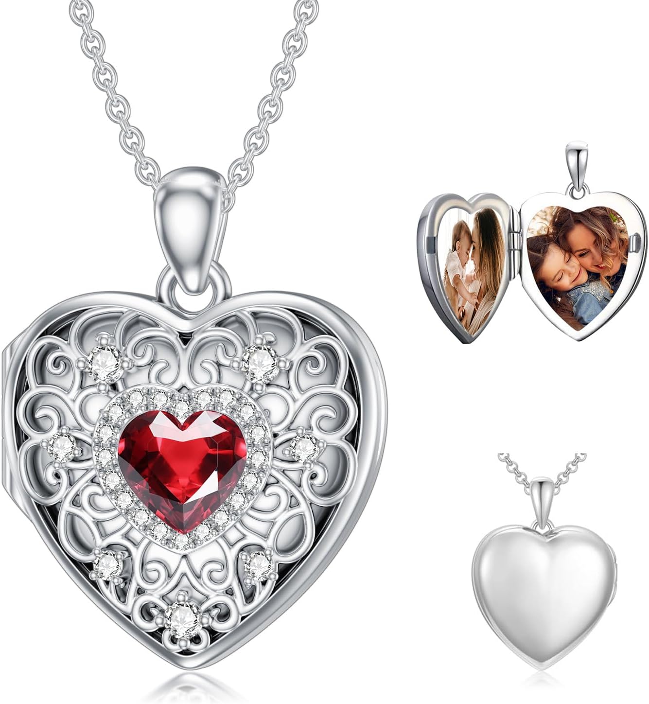 Heart Locket Necklace 925 Sterling Silver Personalized Picture Locket Pendant Birthday Christmas Jewelry Memorial Gifts for Women