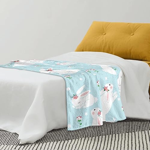Miniatura 3 de FJPT Manta de primavera de Pascua conejos y flores manta de felpa acogedora y suave para sofá cama sofá viajes campamento para adultos y niños color