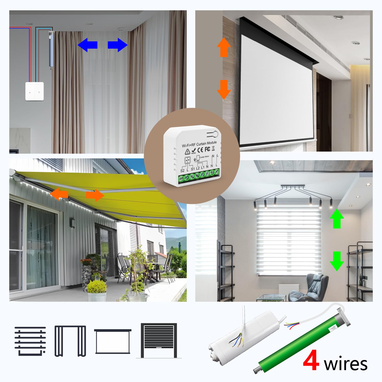 Interrupteur Module Volet Roulant Connecté, Tedeligo Commutateur Rideau Stores WiFi Avec Commutateur Distance RF 433Mhz Compatible Avec Tuya Alexa Google Home Pour Le Contrôle De La Minuterie Vocale