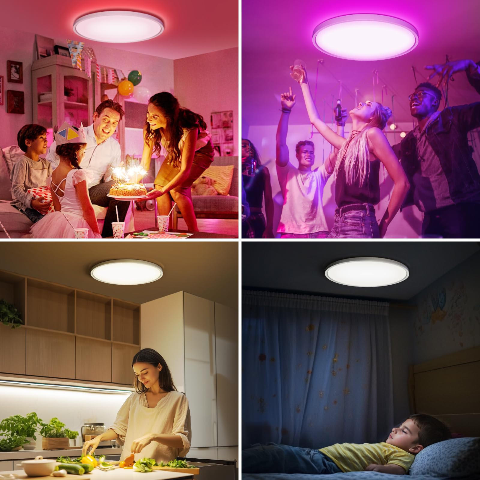 Plafoniera LED Soffitto RGB, Intelligente Lampada LED Soffitto Dimmerabile, Compatibile con Alexa Google Hom, Lampadario con 16 Milioni Colori per Camera da letto, Soggiorno, Bagno, 28W, 2800LM, 30CM