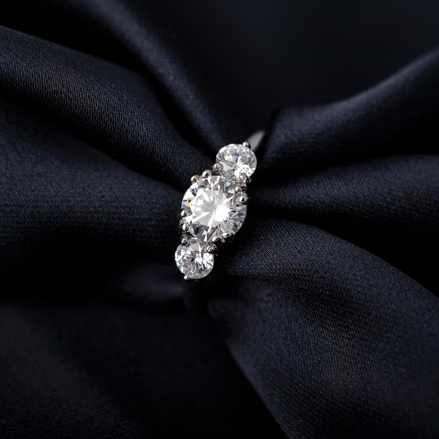 1.5CT 3 Stones Ring For Women with Cubic Zirconia in 925 Sterling Silver, Simulated Diamond 14k White Gold Plated CZ Promise Engagement Ring For Her, Wedding Bridal Jewelry Set For Women - Image 3