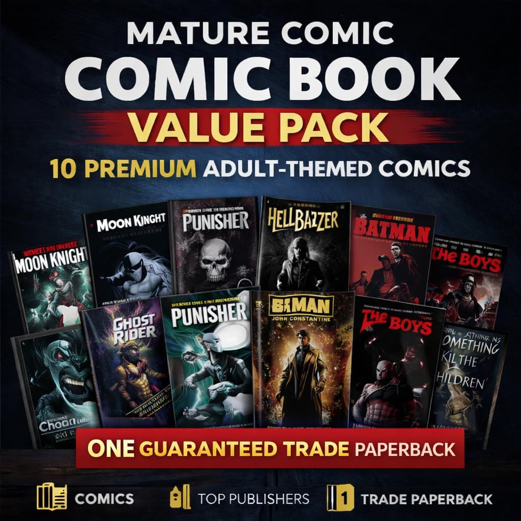 SCS Direct Mature Comic Book Value Pack (17+) - 10 Different Marvel, DC & Indie Adult-Themed Comics w 1 Guaranteed Trade Paperback - Holiday or Anytime Gift for Any Graphic Novel or Super Hero Fan