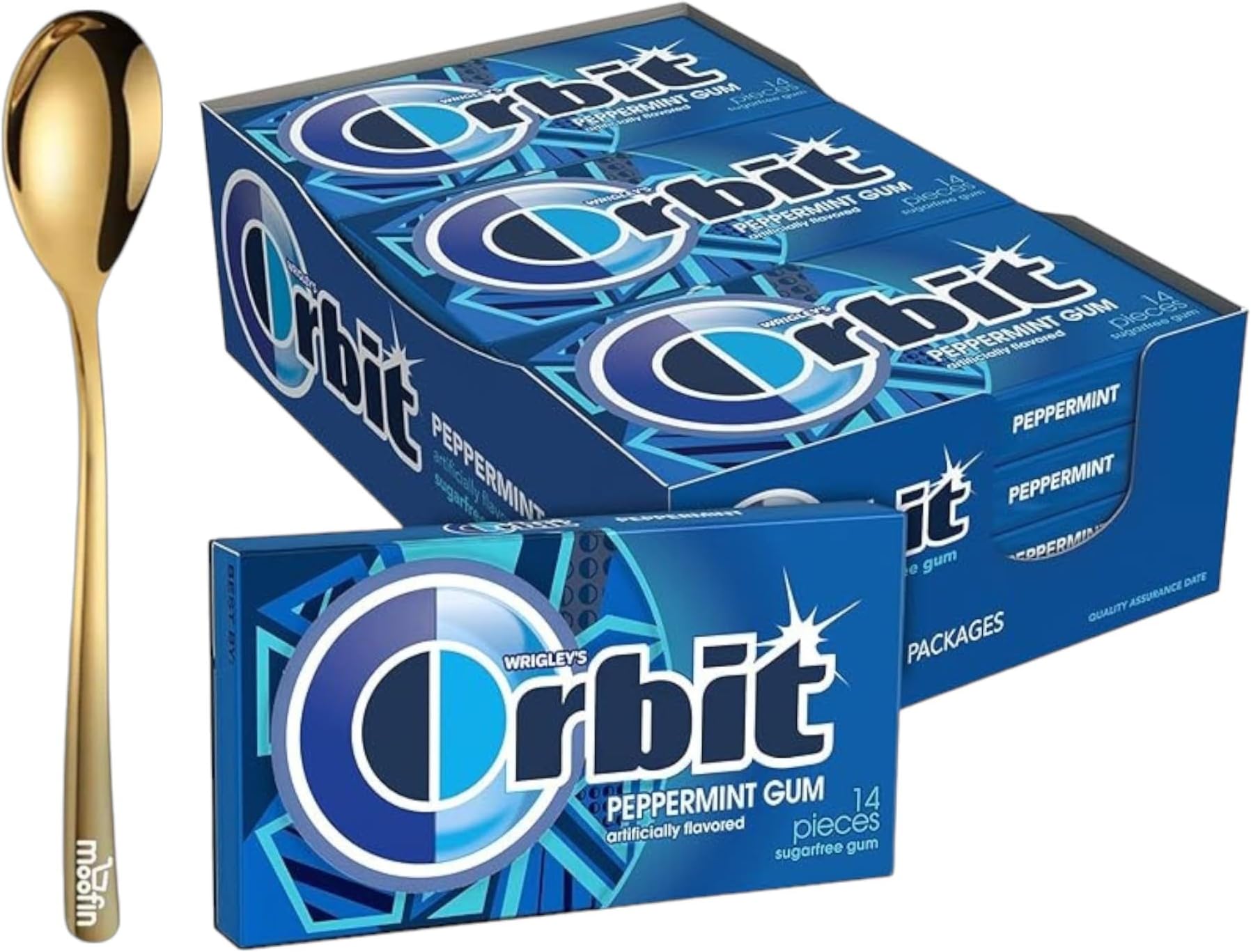 moofin Orbit Peppermint Gum, Sugar Free Chewing-gum, 168 Pieces, Bundled with Golden SS Spoon, Xylitol Sweetened, Easy to Chew, Refreshing Mint Flavor [Pack of 1]