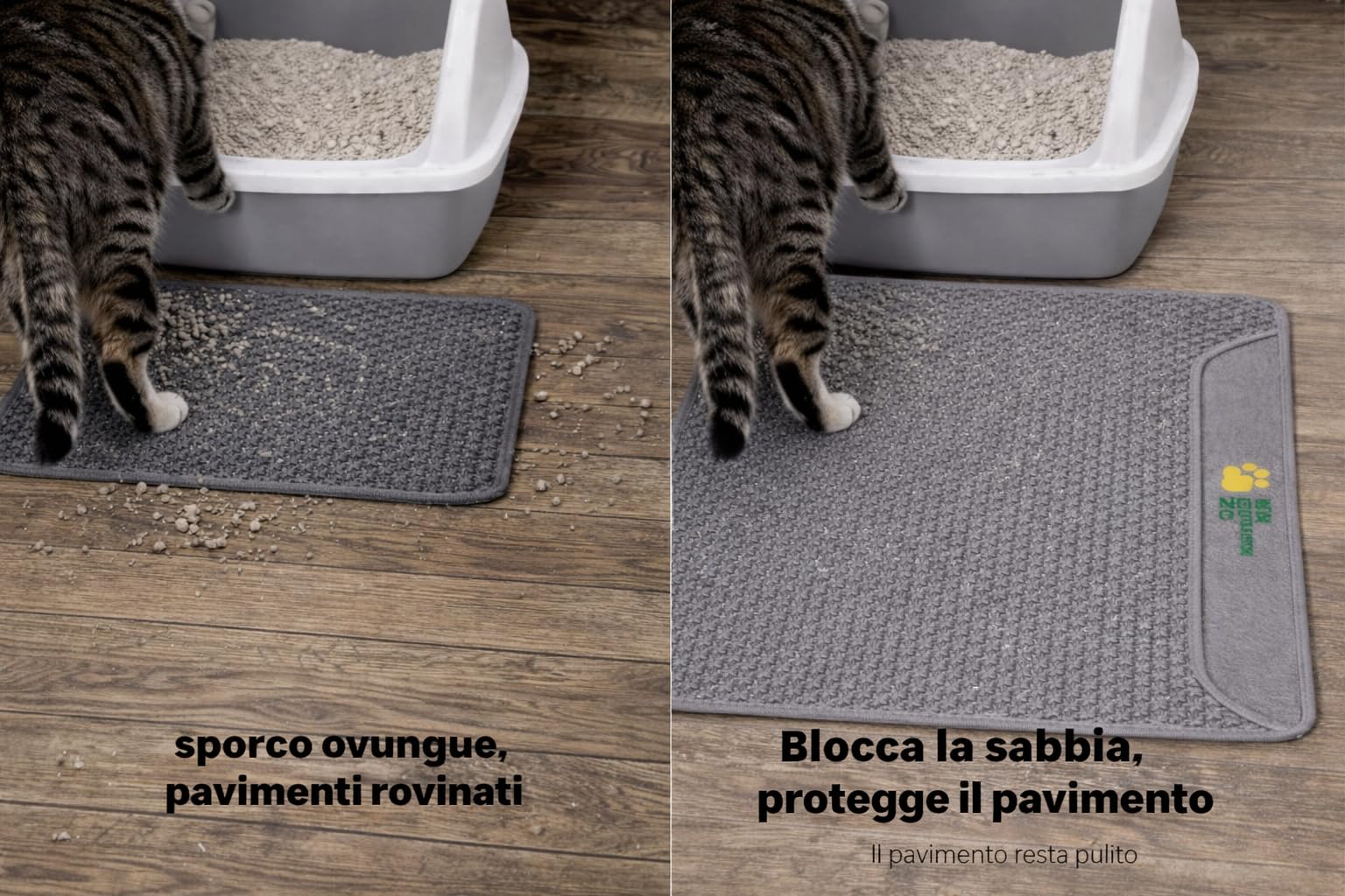 Tappetino Lettiera Gatto 75x55 cm XL | Tappeto per Lettiera Doppio Strato a Nido d'Ape | Tappetino Gatto Sabbia Impermeabile in Gomma EVA | Anti-Tracciamento, grigio