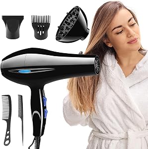 High-Power 2200W Ion Hair Dryer | Cold Hot Air Mode,Styling Nozzles, Pointed Tail Comb, Flat Comb for Home Use