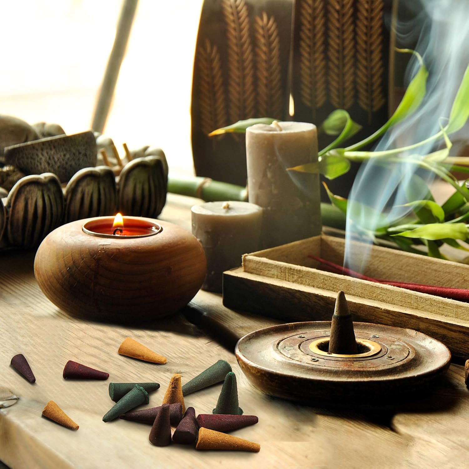6 Various Incense Cones Natural Scents Incense Burner with Small Iron Holders, 15 Cones Each Scent, Totally 90 Cones