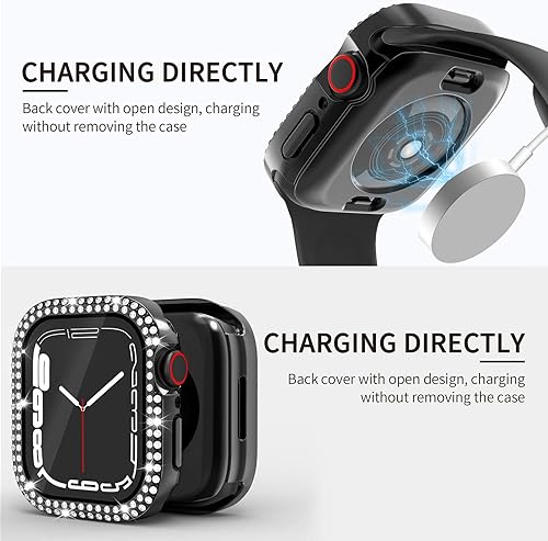 Miniatura 5 de Yolovie Funda impermeable 2 en 1 compatible con Apple Watch de 1.772 pulgadas, protector de pantalla Series 987, para mujer, con diamantes de