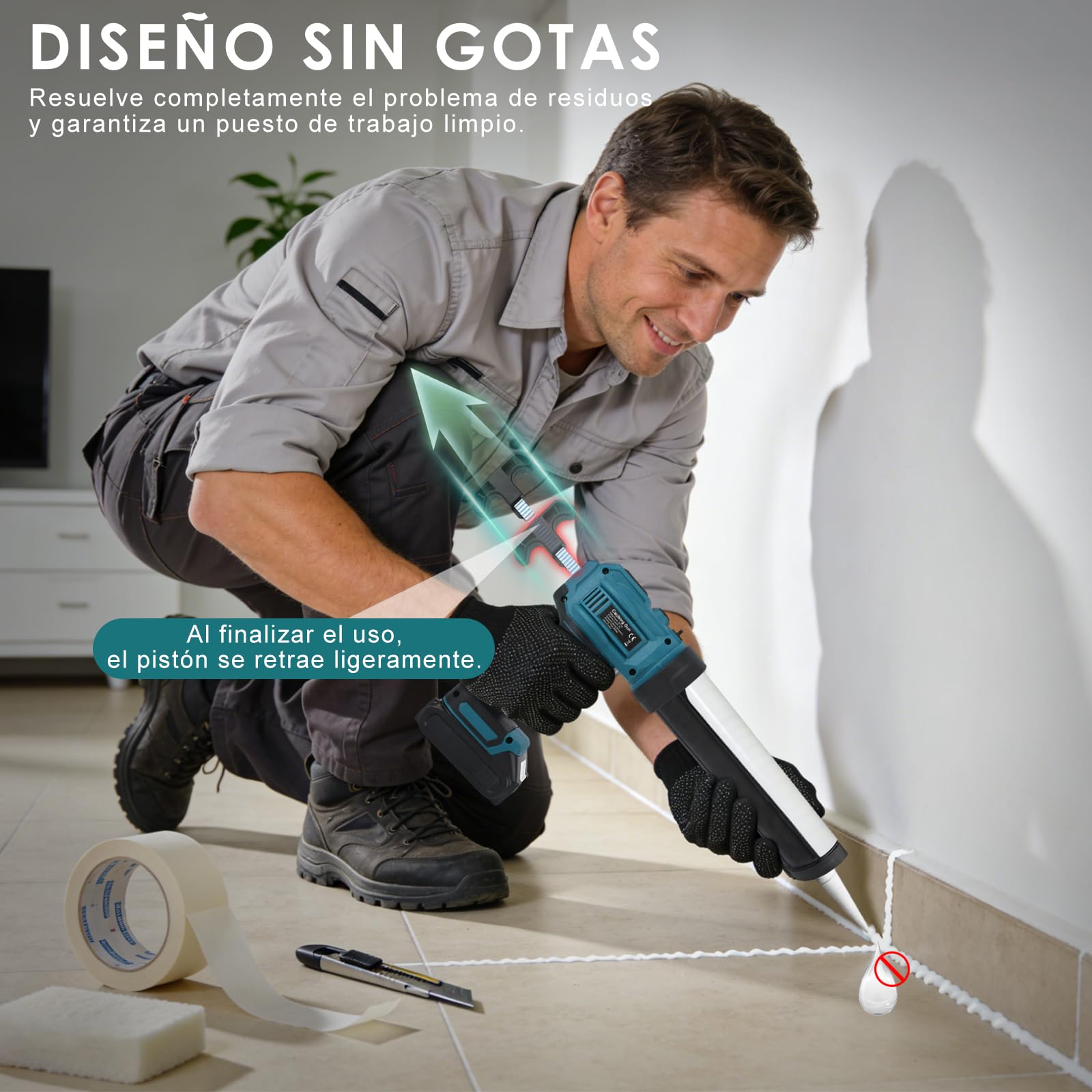 Pistola de cartuchos de batería compatible con Makita batería de 18 V, luz LED, pistola de calafateo eléctrica, pistola de silicona para cartuchos de 300-310 ml (sin batería)